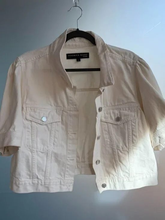 Veronica Beard Cropped Cream Denim Jacket - Picture 2 of 4